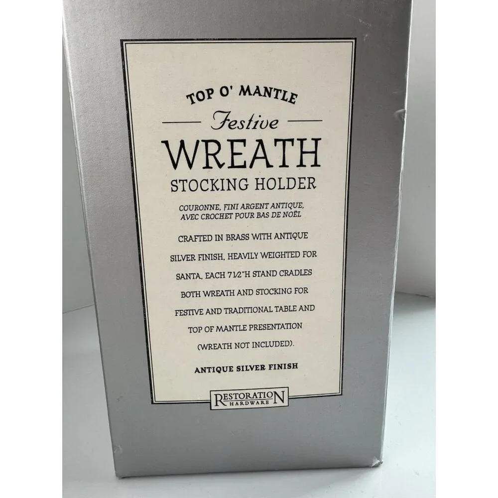 Restoration Hardware Top O’ Mantle Wreath Stocking Holder Antique Silver Finish